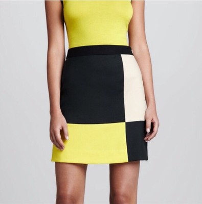 Kate Spade $248 green/yellow Color Block Pencil/straight Skirt Size 4 wool flare