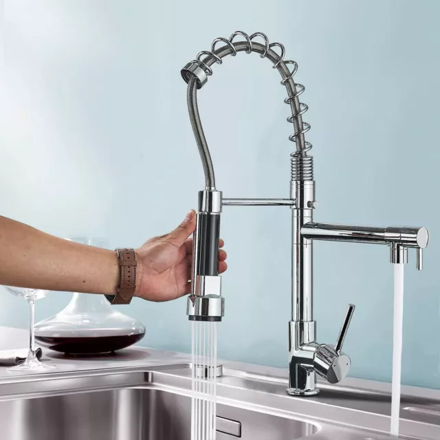 Modern Kitchen Mixer Taps Pull Out Spray head Dual Spout Monobloc Single Lever