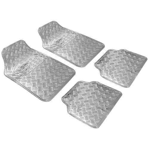 Set 4 Tappetini Tappeti Auto Gomma Cromati Alluminio Universale Tuning Sportivi