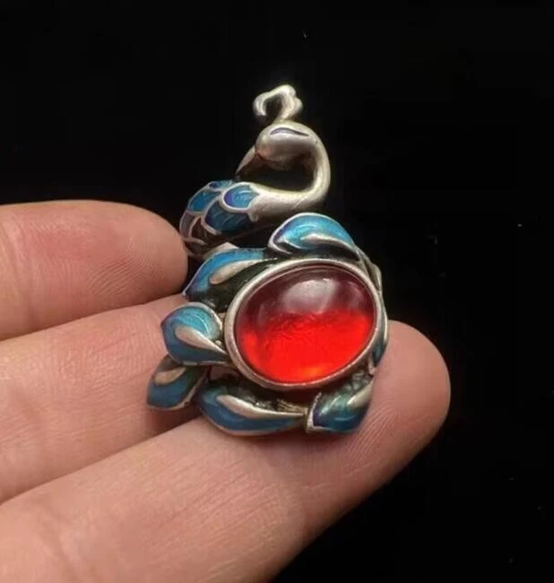 China early collection of ancient silver inlaid Ruby phoenix rings in