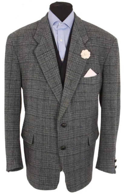 Giacca Harris Tweed Blazer 48S Pannello Finestra Country Check Hacking Sport Caccia