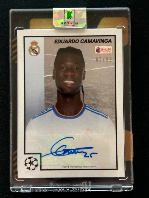 2021-22 Topps Merlin Heritage 97 Real Madrid EDUARDO CAMAVINGA Grey Auto /99