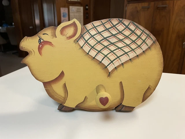 Vintage Wooden Folk Art Pig Kitchen Towel Rack