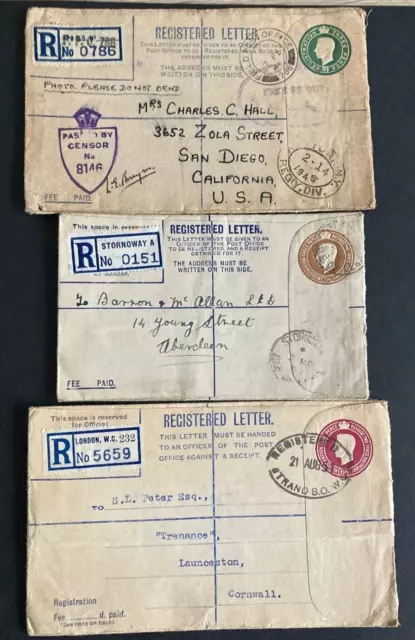 Postal History GB GVI 3 Registered Envelopes FPO + Censor, Stornaway & London WC