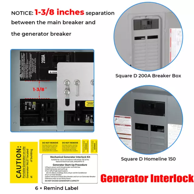 For Square D QO Homeline 150 200 Amp Panels Through Hole Generator Interlock Kit