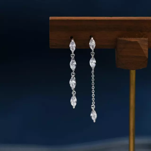 Dangle Drop Stud Earrings CZ Diamond Silver Tree Branch Minimalist Earrings