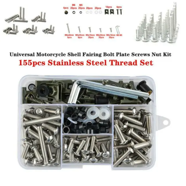 155xMotorcycle Shell Fairing Bolt Plate Screws Nut Hardware Kit Stainless Thread