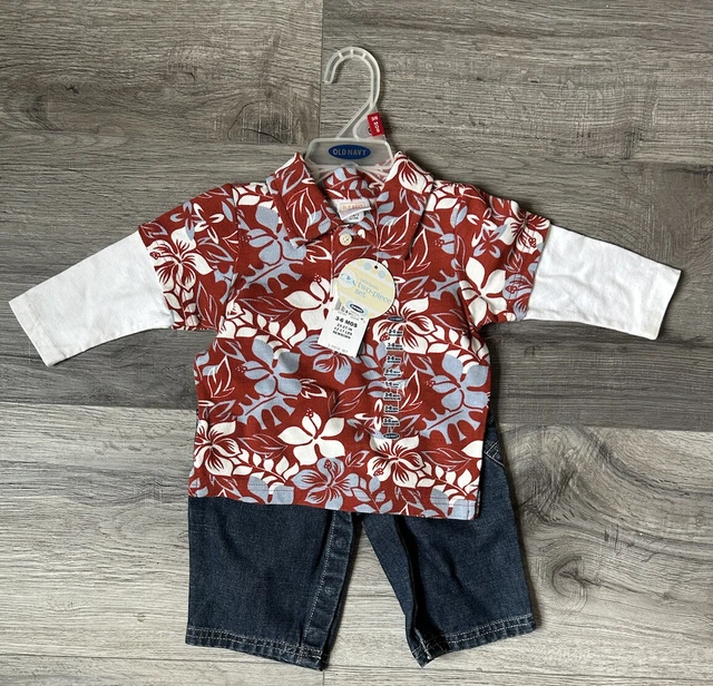 Old Navy Newborn 3-6 Month Baby Boy 2-Piece Outfit Set Jeans Hawaiian Shirt NEW