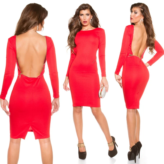 Vestito Rosso Donna Abito Manica Lunga Invernale Elegante Cerimonia Attillato da