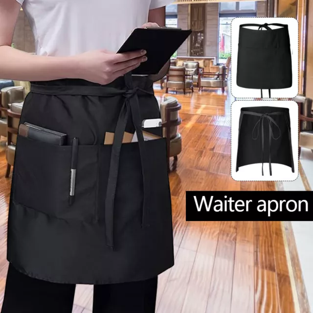 Waist Aprons 3 Pockets Waitress Server Waiter Apron for Women Men Black