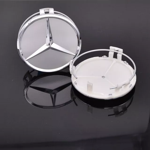 4PCS 75mm Wheel Center Hub Caps Cover Logo Badge Emblem for Mercedes-Benz Silver 3