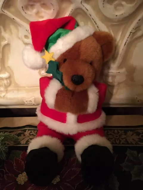 Gund “1991” Vintage Holiday Santa Christmas Teddy Bear With Hat & Tree 16” Tall