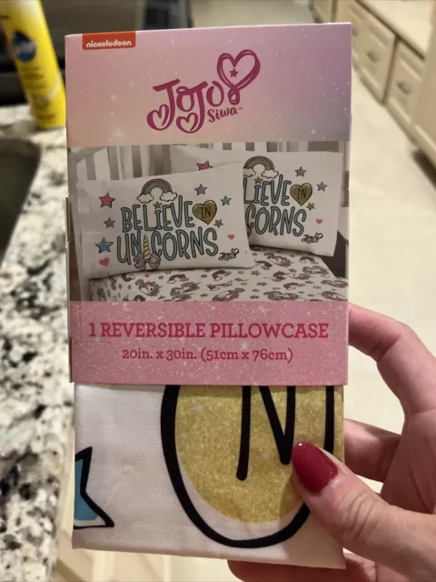 JoJo Siwa Reversible Pillow Case Believe In Unicorns NEW Nickelodeon X 2