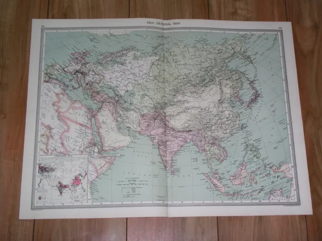 1908 Antique Political Map Of Asia Sauid Arabia India China Indonesia Russia