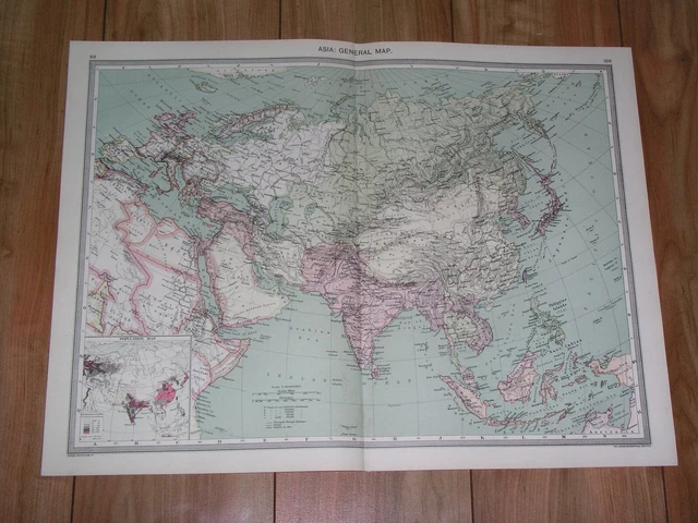 1908 ANTIQUE POLITICAL Map Of Asia Sauid Arabia India China Indonesia ...