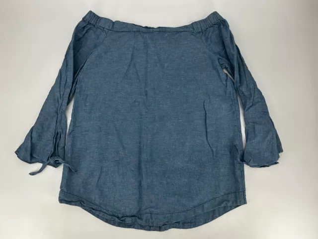 Free People Show Me Some Shoulder Off-Shoulder Blue Cotton Blouse Sz Large