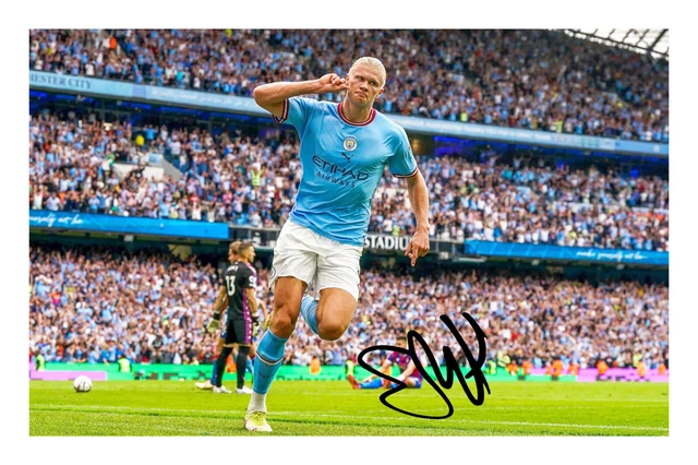 Leroy Sane Signed Manchester City Photo - 12x8" Framed Poster With Autograph Reprint (A4 Size, Black Frame)