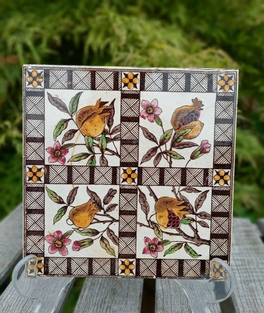 Antique Victorian Ceramic Tile with Pomegranate Decoration (ref. 1875/7)