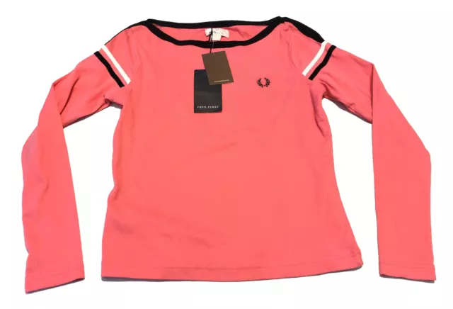FRED PERRY Womens Jumper Sweater Size 10 Cotton Coral Pink Black New W/Tags