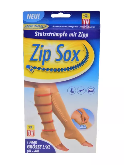 Zip Sox Kompressionssocken mit Reißverschluss, Größe L/XL, beige Socken Strümpfe