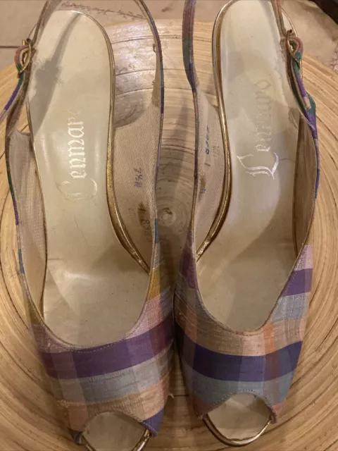 Lenmaro Vintage Women’s Slingback Peep toe Heels Pastel Checks 7.5N