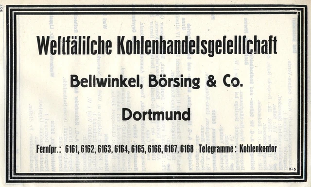 Bellwinkel Börsing & Co. Dortmund Westfälische Kohlenhandelsgesell. Reklame 1925