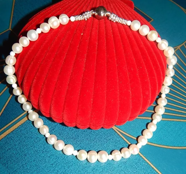 Akoya-Perlen Collier Halskette*MagnetVerschluß*echte ZuchtPerlen*Perlmut**+BONUS 3