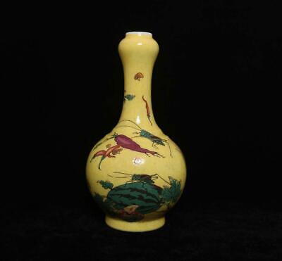 Qianlong Signed Antique Chinese Famille Rose Porcelain Vase w/cabbage