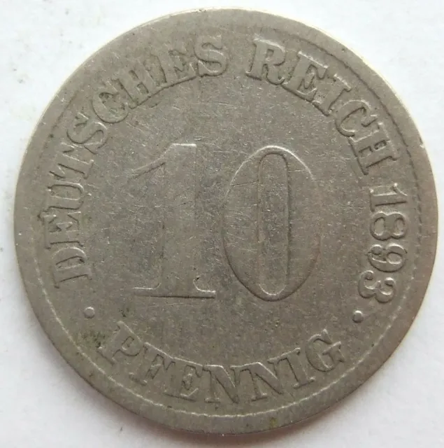 Moneta Reich Tedesco Impero Tedesco 10 Pfennig 1893 G IN fine