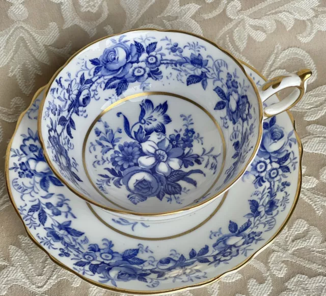 Paragon Double Warrant Blue Rose Floral Bouquet Tea Cup Saucer England.