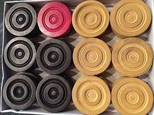 Wooden Carrom Game Coins & Striker Set Wooden Checkers(24 Pieces + 1 Striker)