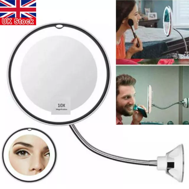 LED Light Up Mirror 10X Magnifying Shaving Makeup Mirrors Locking Suction Cup UK