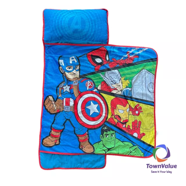 Marvel Super Heroes Toddler Nap Mat Built in Pillow Blanket Size 48" x 20" Plush