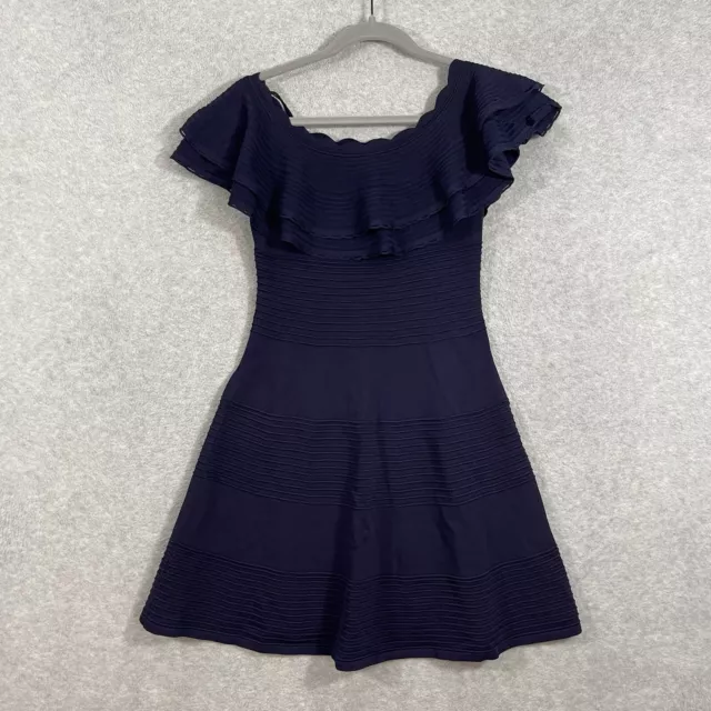 ELIZA J Womens Off The Shoulder Fit and Flare Dress Size S Navy Blue Stretch
