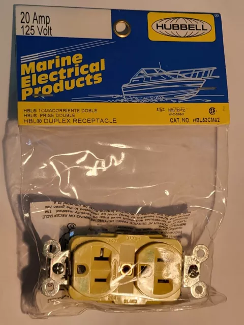 Hubbell Marine HBL53CM62 Duplex Receptacle 20A,5-20R,125V, Yellow