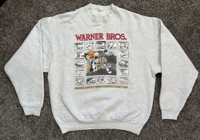 Vintage 90s Looney Tunes Taz Bugs Bunny Porky Warner Bros Crewneck Sweatshirt XL