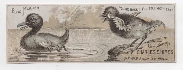 1890s Trade Card / Bookmark Advertising Hire's Cough Cure with Comical Ducks