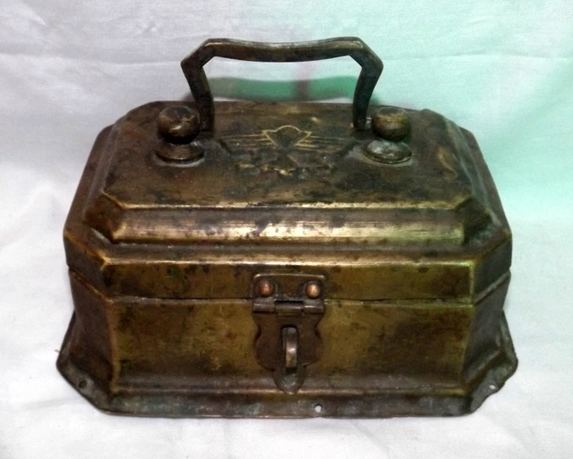 Antique Brass Islamic Betel Nut Box Hand Crafted  Flag Embossed Collectible