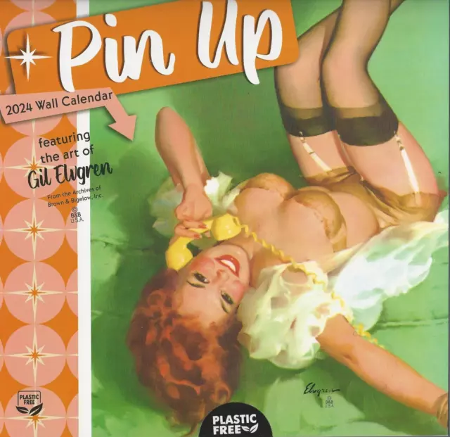 Gil Elvgren Pin-Up 2024 12 Month Wall Calendar Plastic Free Brown & Bigelow