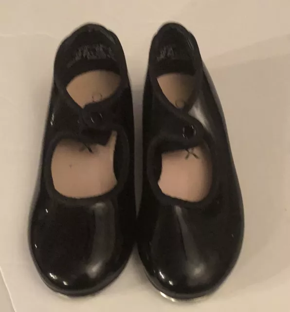 Capezio Girls Dance Tap Black Patent Shoes Size 10 Toddler