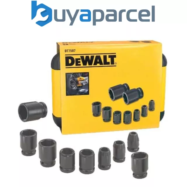 DeWalt DT7507 9 Piece Impact Rated Socket Set 1/2" Drive Black Finish 10 - 27mm