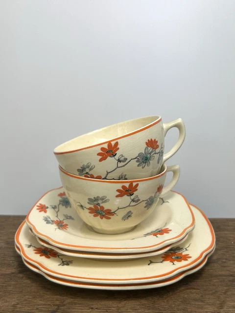 ART DECO Tea Trios Cup Saucer Plate Tudor Ware By Barker