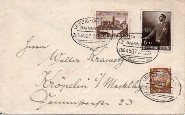 Railway Post* S. Hand Stamp* Zug4507 Leipzig-Chemnitz* 1933* Hitler Stamp *Fd19