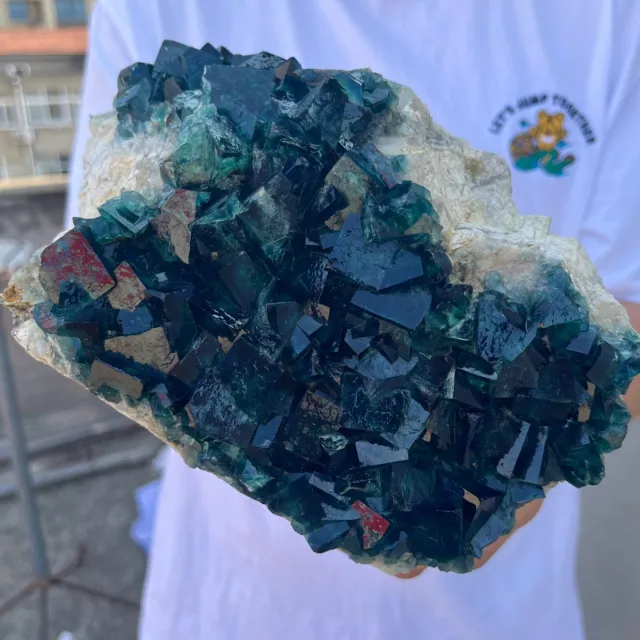 5.9Lb Natural green cube fluorite quartz crystal cluster mineral specimen