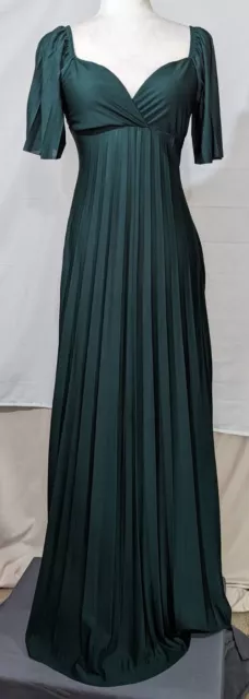 ASOS Design Tall Pleated Twist Back Cap Sleeve Sz 4 Maxi Dress In Emerald Green