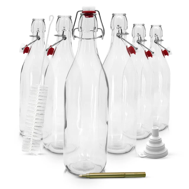 Nevlers 33 Oz. Airtight Glass Swing Top Bottles + Accessories (Pack of 6)