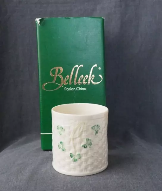 Boxed Belleek Parian china Irish porcelain shamrock bowl vase planter jar holder 2