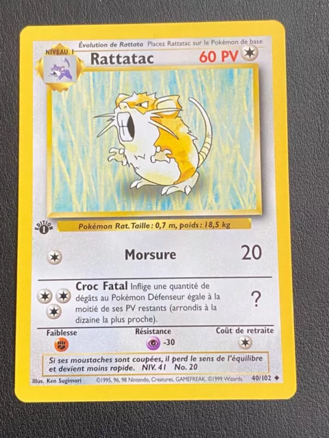 Pokemon Card Fr Set Of Base - Raticate 40/102 Edition 1 Peu Commune - NM / M.