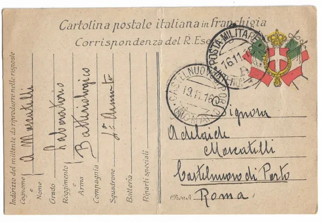 Cartolina postale in franchigia - Corrispondenza del R. Esercito - Nov 1916