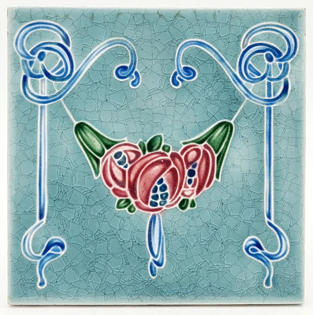 Antique Fireplace Tile New Marsden Tile Co. Ltd Floral Majolica Tile C1910